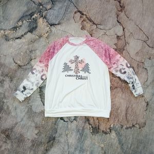 Women's White and Pink Graphic Top